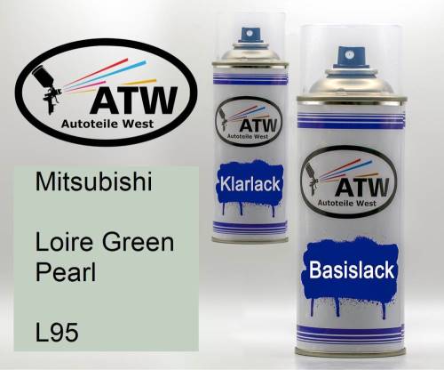 Mitsubishi, Loire Green Pearl, L95: 400ml Sprühdose + 400ml Klarlack - Set, von ATW Autoteile West.